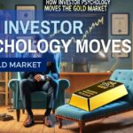 A psychiatrist sitting in a chair thoughtfully analyzing a gold bar laying on a chaise lounge, symbolizing the influence of investor psychology on the gold market.