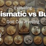 A comparison of numismatic gold coins featuring intricate designs and historical significance, alongside modern gold bullion coins emphasizing purity and investment value, used to highlight the differences between numismatic and bullion gold coin investing.