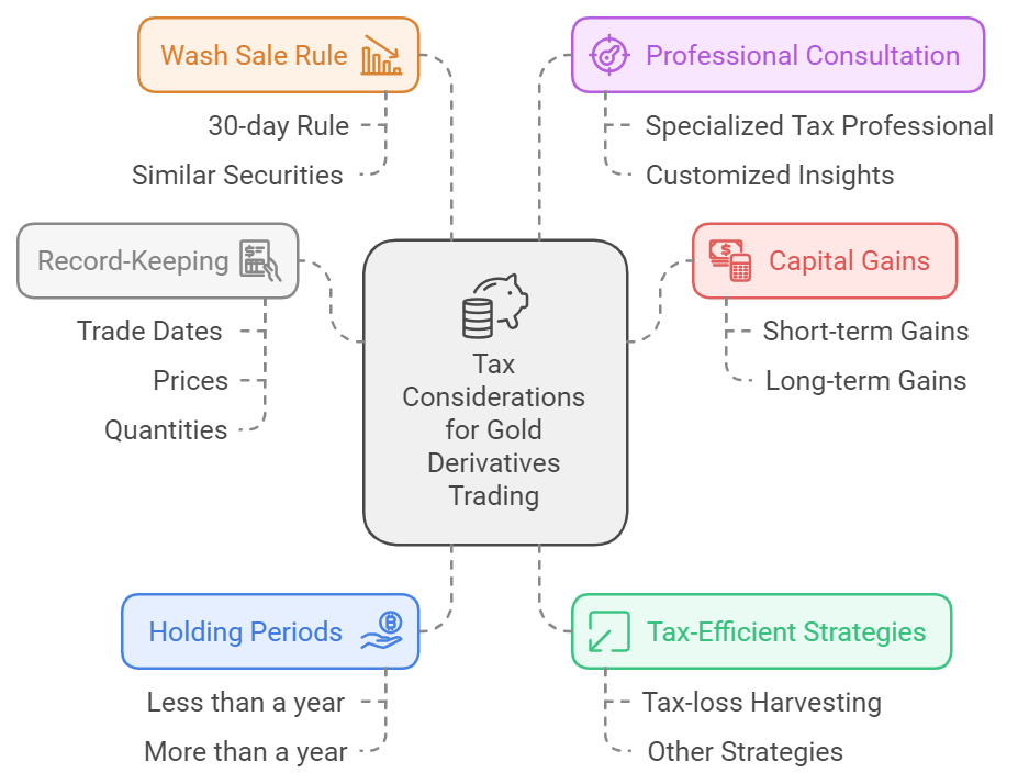 Graph: Keeping track of gold derivatives tax implications highlighting items from previous section of content.